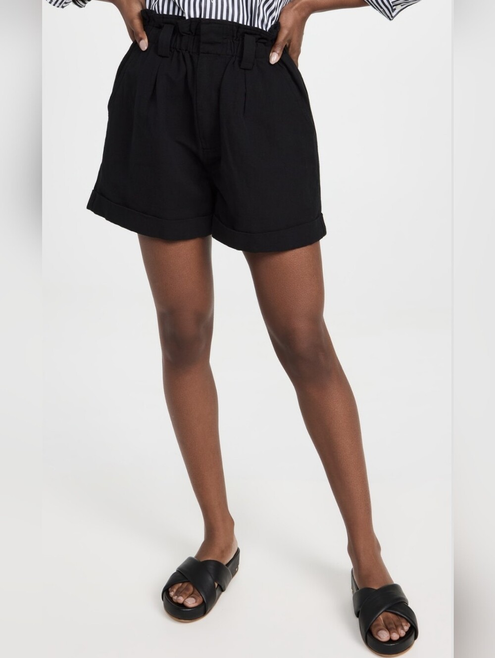 Apiece Apart Black Son Vida Cotton/Linen-Blend Shorts, Paper Bag Waist, NWT, S